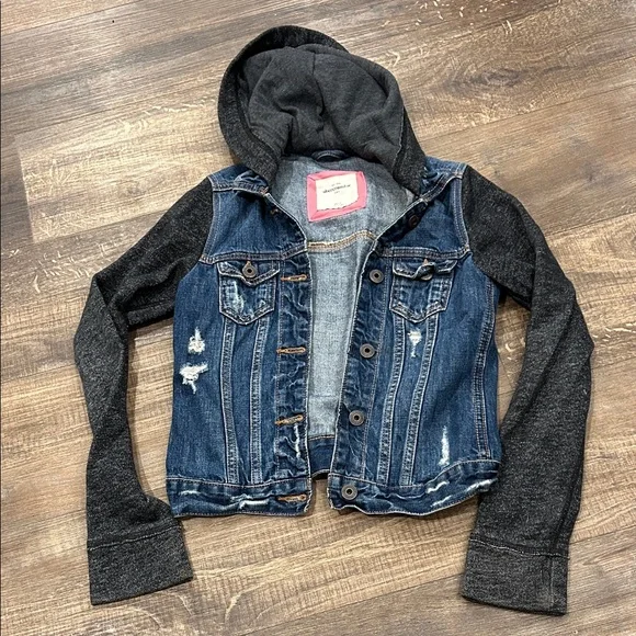 Abercrombie Denim and Black Hooded Kids Jacket - Picture 1 of 7